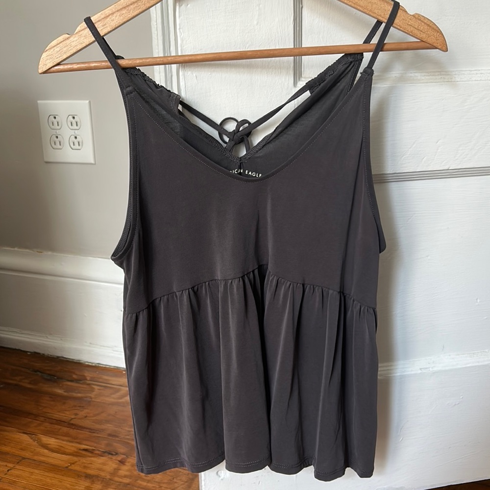 AE Grey Peplum Tank Top with Tie Back